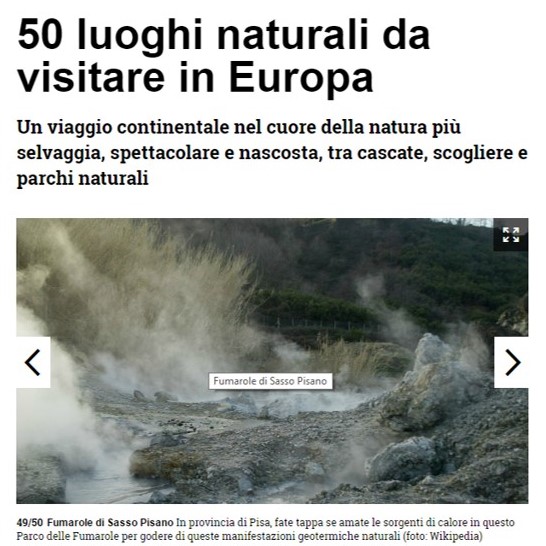 Luoghi naturali d’Europa, nella top 50 ci sono anche le Fumarole di Sasso Pisano