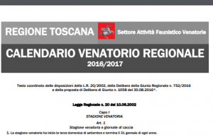 Toscana: Caccia, approvato il Calendario 2016-2017