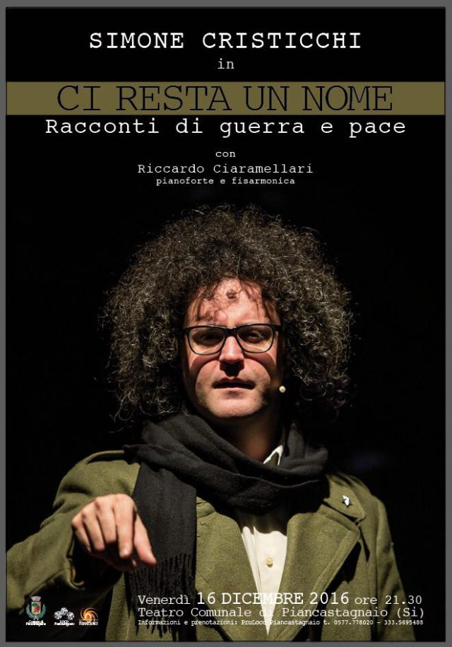 Piancastagnaio. Simone Cristicchi, apre il sipario del teatro comunale con lo spettacolo “Ci resta un nome: racconti di guerra e pace”