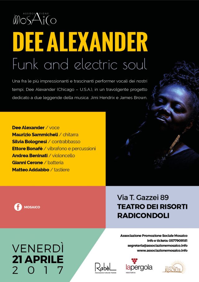 Musica, Radicondoli: Concerto DEE ALEXANDER Funk and Elettric Soul