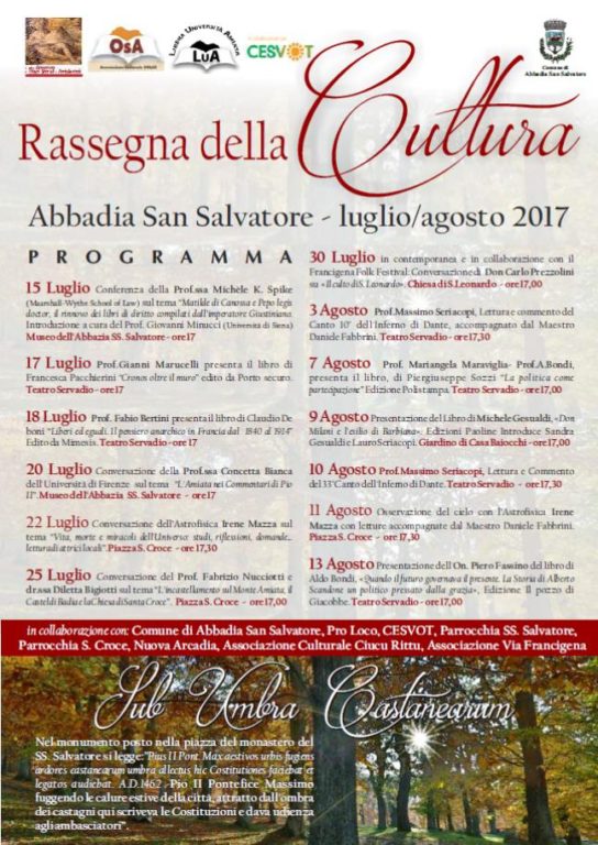 Abbadia San Salvatore. “Sub umbra castanearum”, la rassegna culturale sulla storia e il territorio